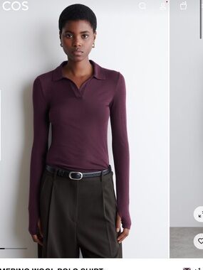 COS Long-Sleeve Merino Polo in Deep Plum